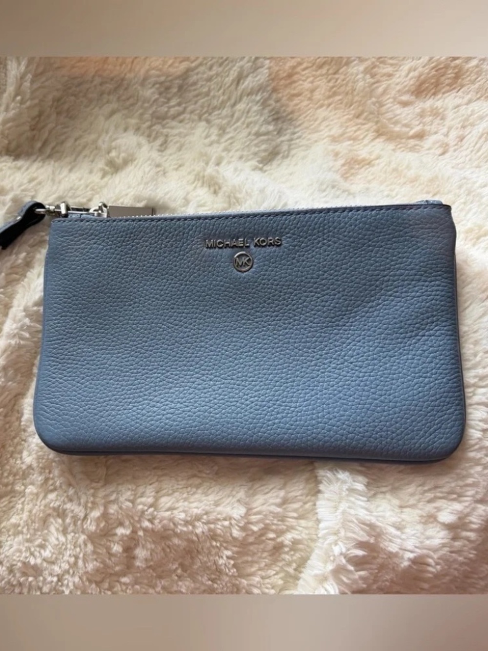 Michael Kors Jet Set Pebbled slate Blue Leather Wristlet NWOT